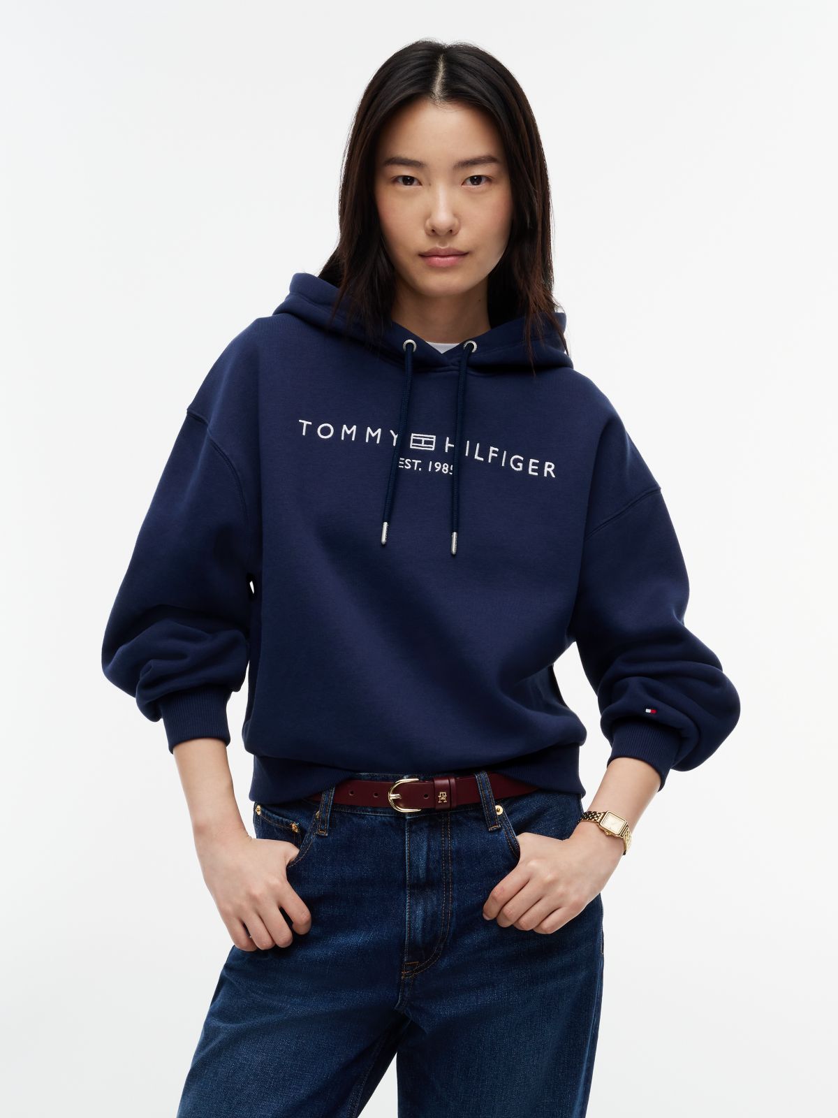 Logo Fleece Relaxed Drawstring Hoody — Blue