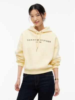 sweat à capuche en molleton à cordon et logo yellow pour femmes tommy hilfiger