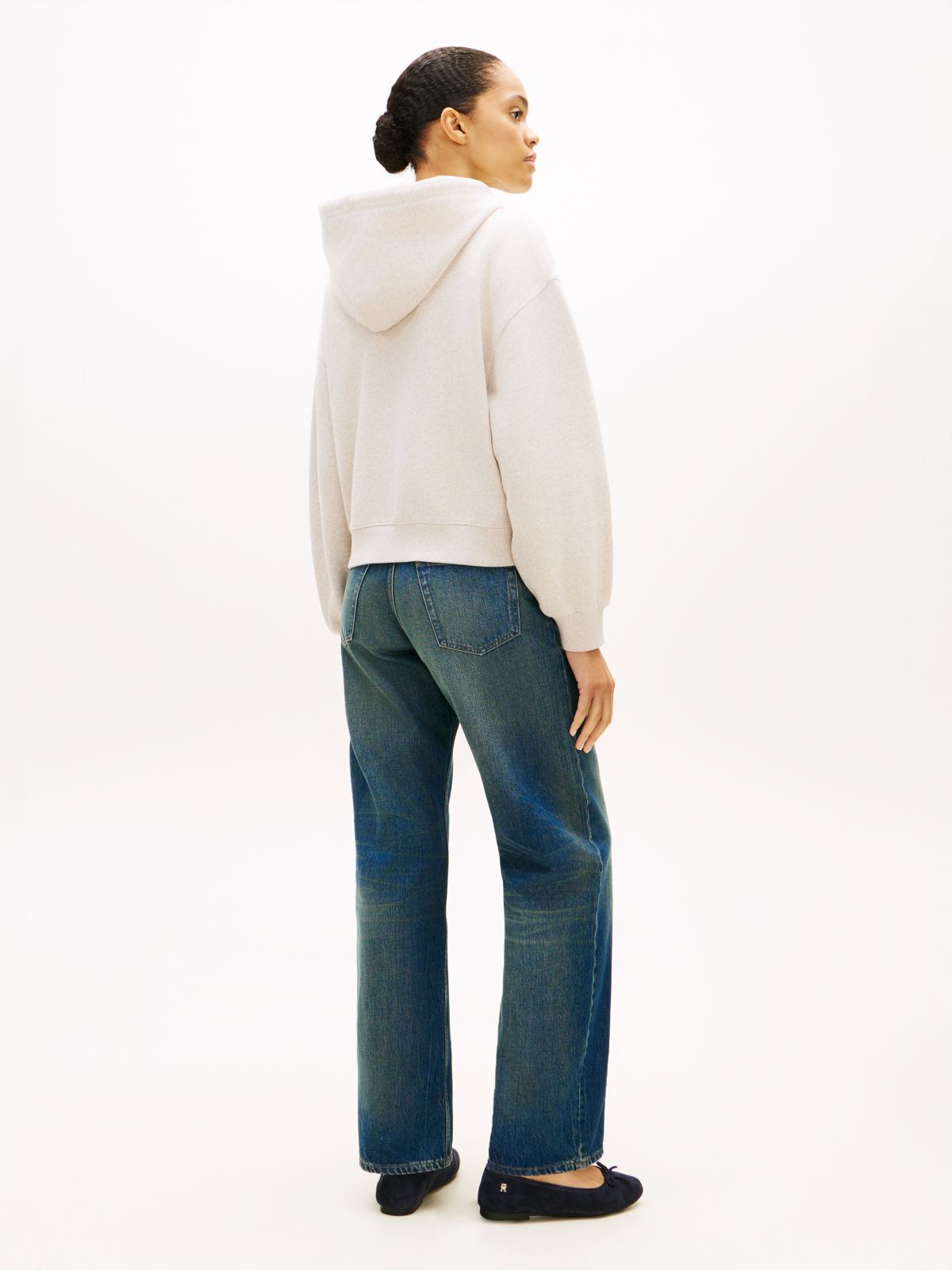 Terry Relaxed Zip-Thru Hoody — Beige