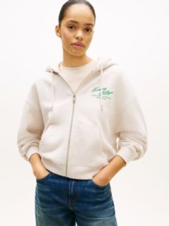 Terry Relaxed Zip-Thru Hoody — Beige 1