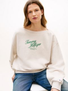 Logo Relaxed Boat Neck Sweatshirt — Beige 2