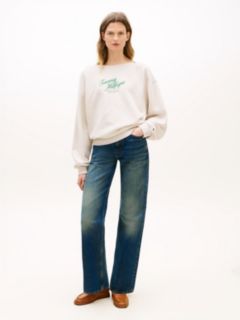 Logo Relaxed Boat Neck Sweatshirt — Beige 3