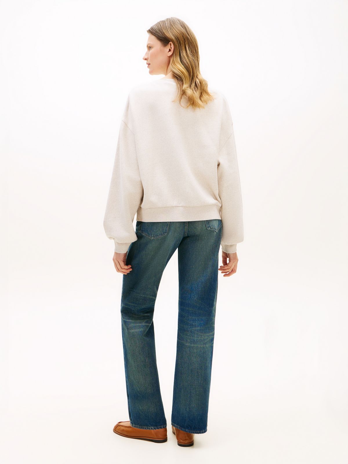 Logo Relaxed Boat Neck Sweatshirt — Beige