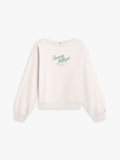 Logo Relaxed Boat Neck Sweatshirt — Beige 5