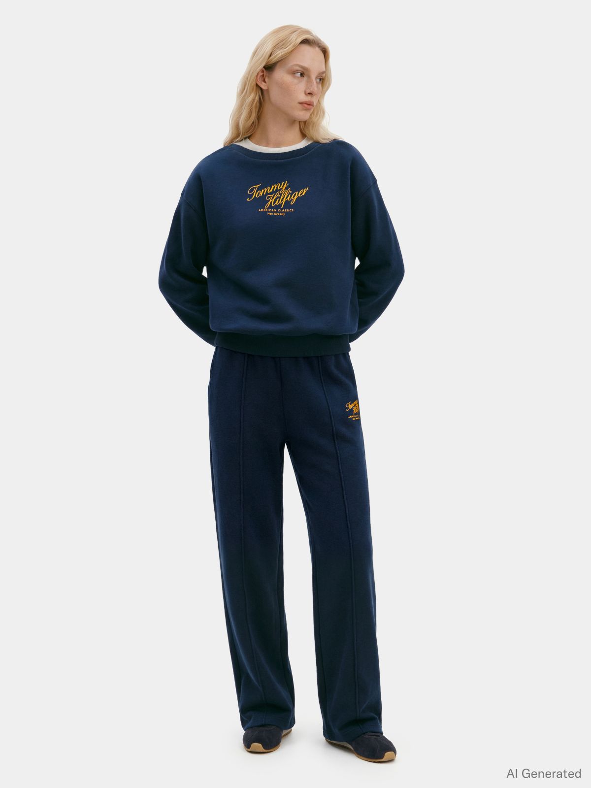 Logo Relaxed Boat Neck Sweatshirt — Blue
