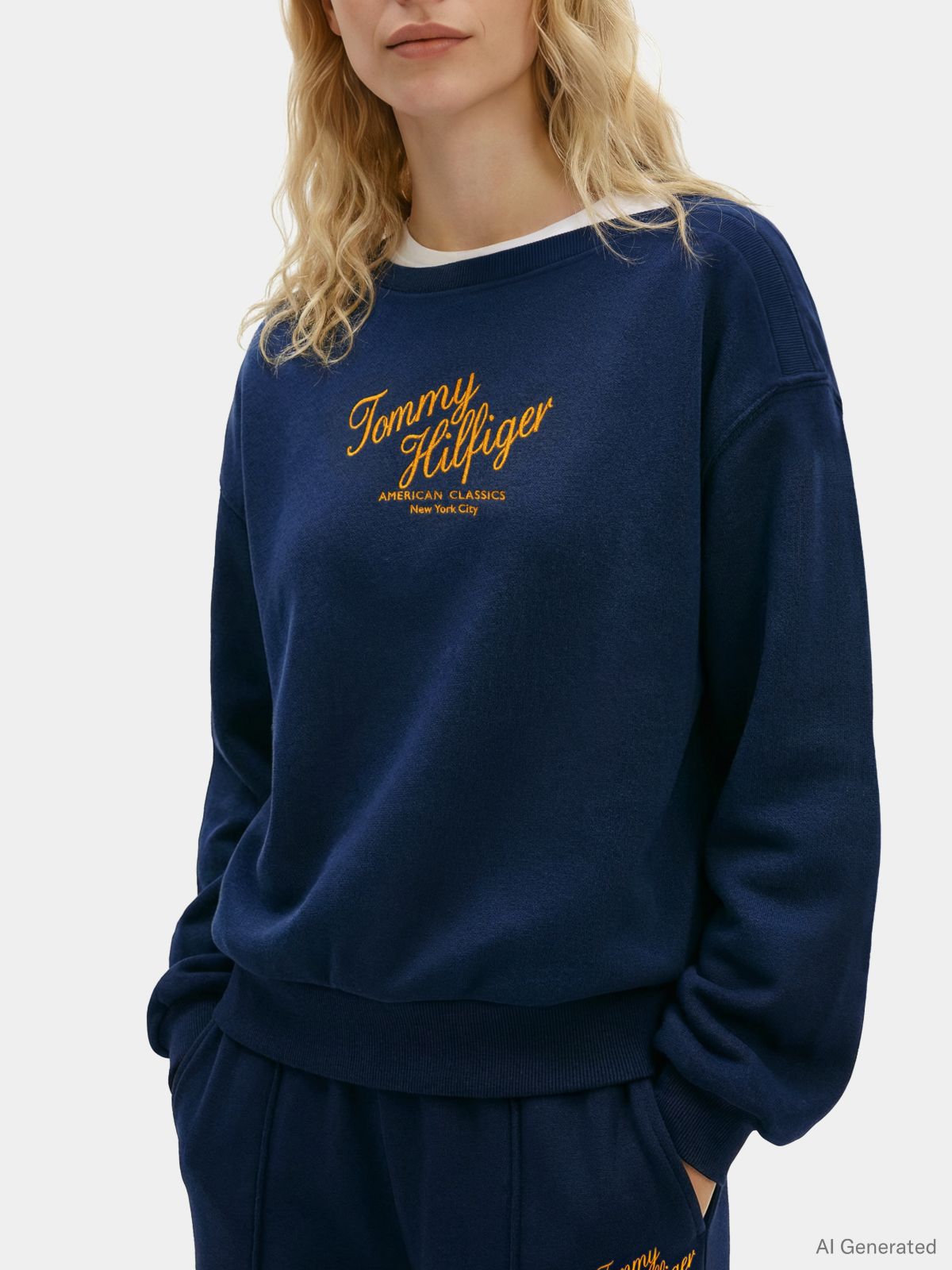 Logo Relaxed Boat Neck Sweatshirt — Blue