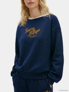 Logo Relaxed Boat Neck Sweatshirt — Blue 3