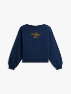 Logo Relaxed Boat Neck Sweatshirt — Blue 5