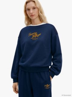Logo Relaxed Boat Neck Sweatshirt — Blue 1