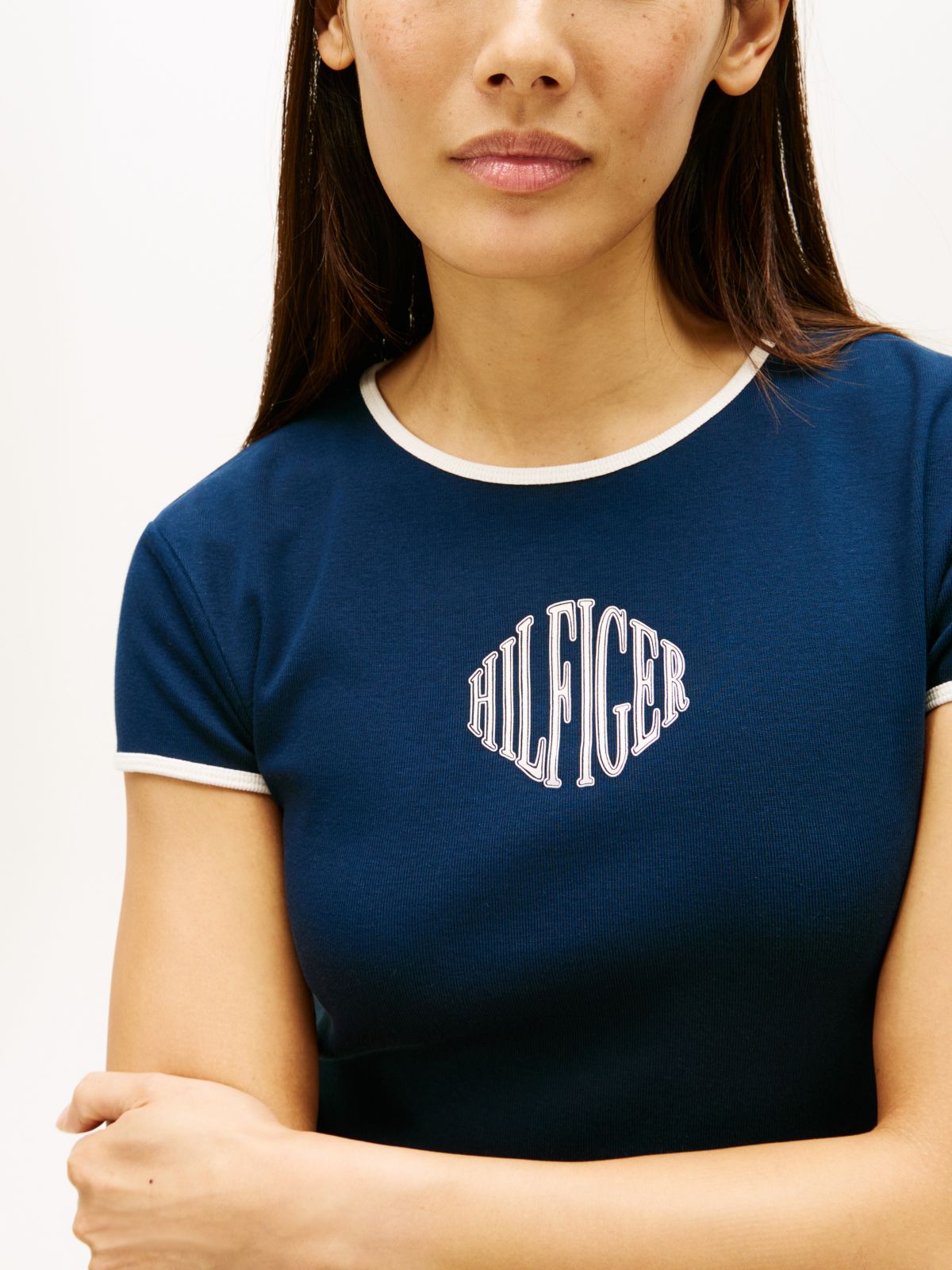 Logo Slim Ringer T-Shirt — Blue