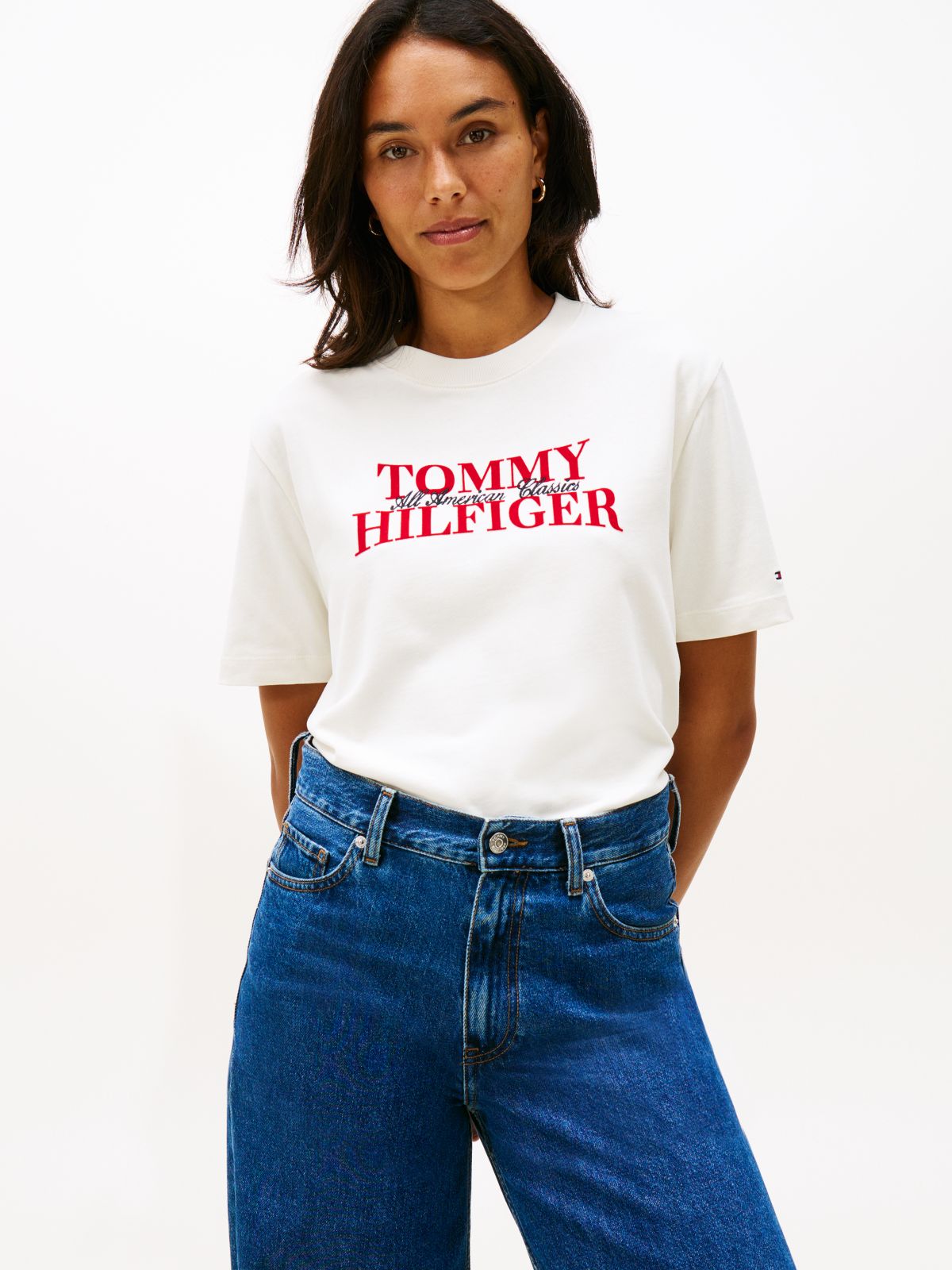 Classic Flock Logo Relaxed T-Shirt — White