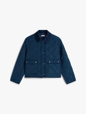 blue padded flag quilted water repellent jacket for women tommy hilfiger
