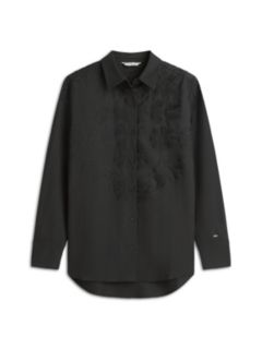 Floral Embroidery Oversized Fit Shirt With Linen — Black 5