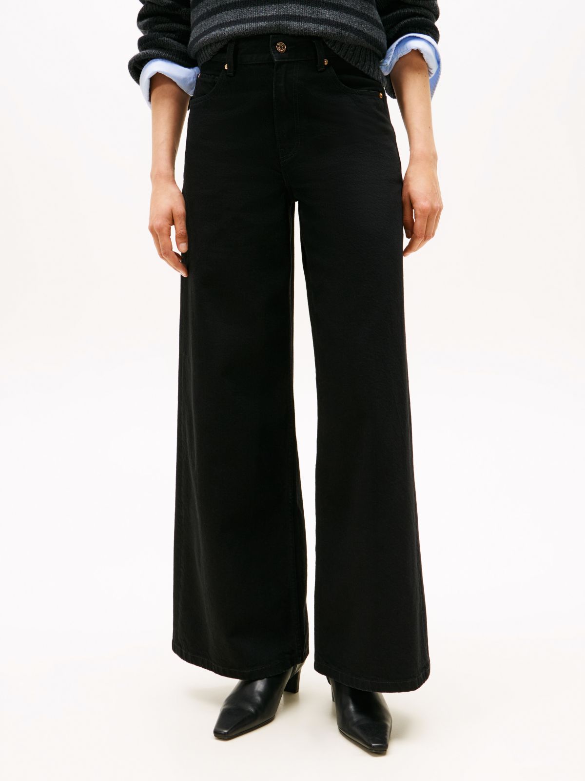 70s High Rise Wide Leg Black Jeans — Black