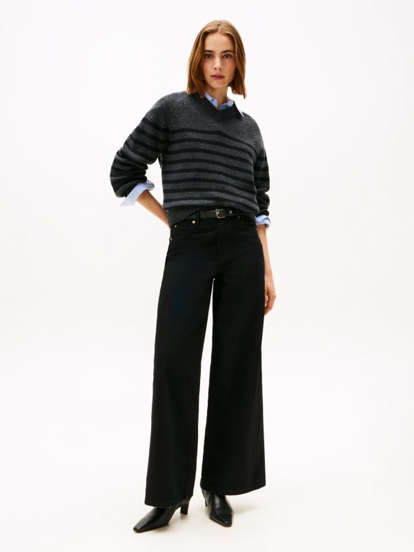 70s High Rise Wide Leg Black Jeans — Black