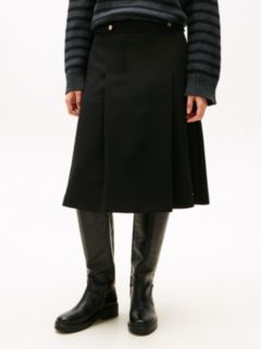 Gold-Tone Button A-Line Midi Skirt — Black 2