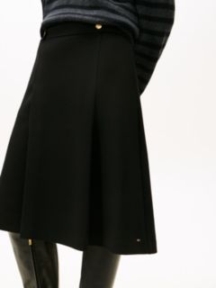 Gold-Tone Button A-Line Midi Skirt — Black 4