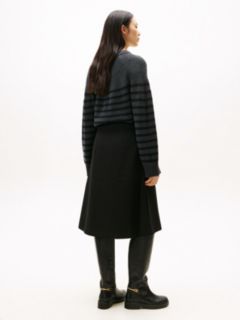 Gold-Tone Button A-Line Midi Skirt — Black 5