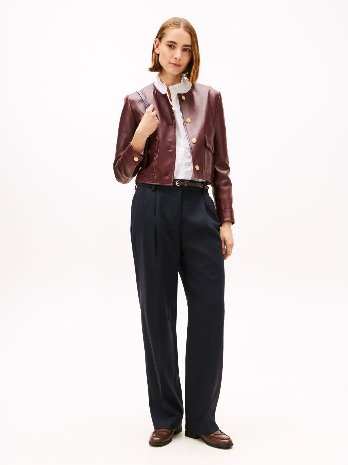Timeless Pleated Relaxed Straight Leg Trousers — Blue