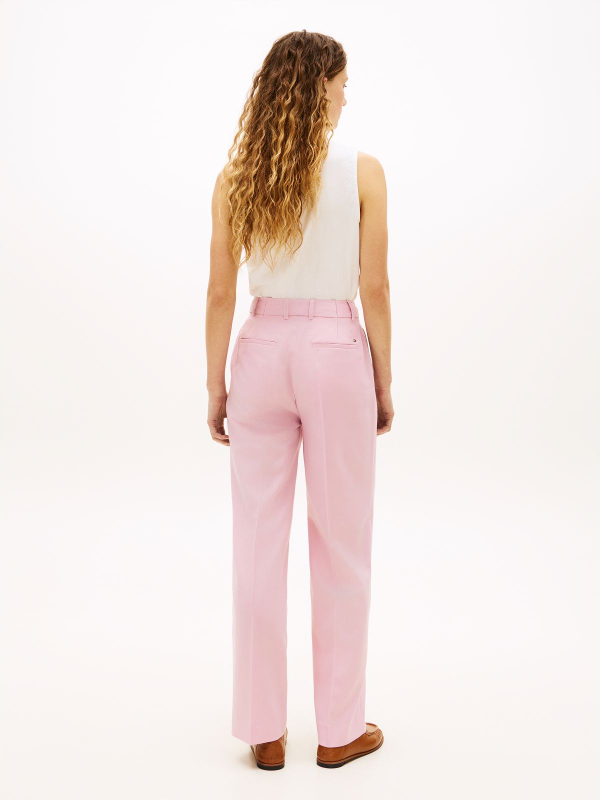Timeless Pleated Relaxed Straight Leg Trousers — Pink