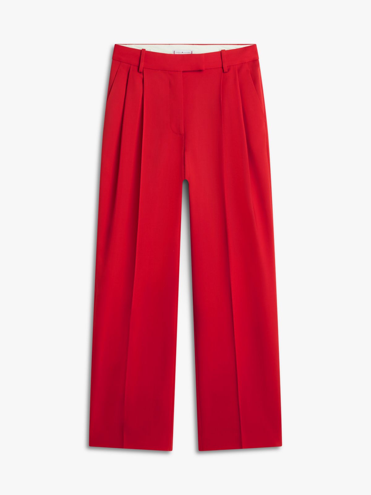 Timeless Pleated Relaxed Straight Leg Trousers — Red