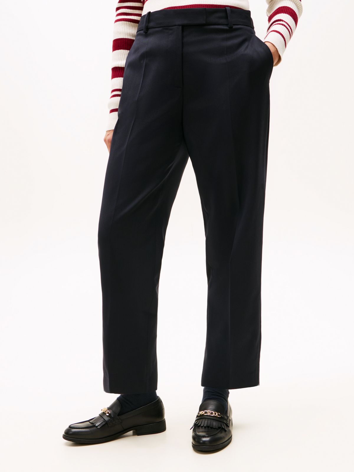 Timeless Slim Straight Leg Ankle Trousers — Burgundy