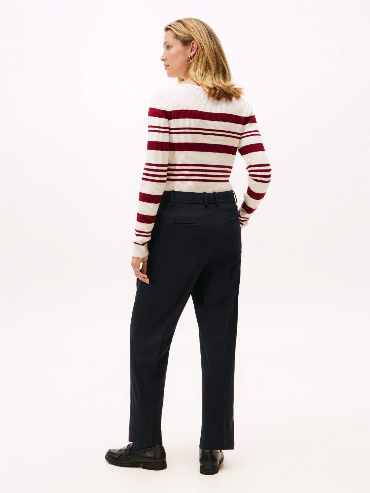 Timeless Slim Straight Leg Ankle Trousers — Burgundy