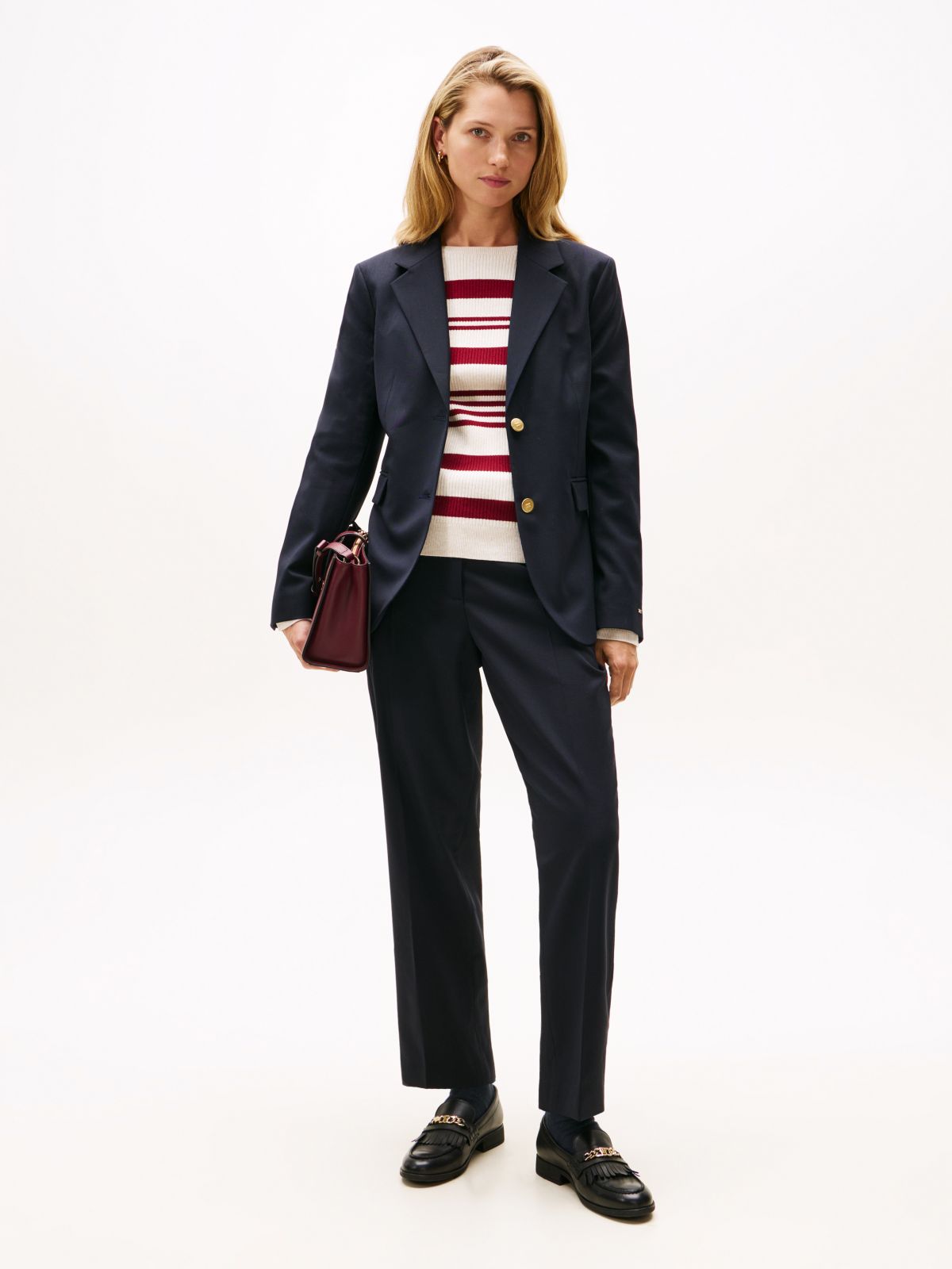 Timeless Slim Straight Leg Ankle Trousers — Burgundy
