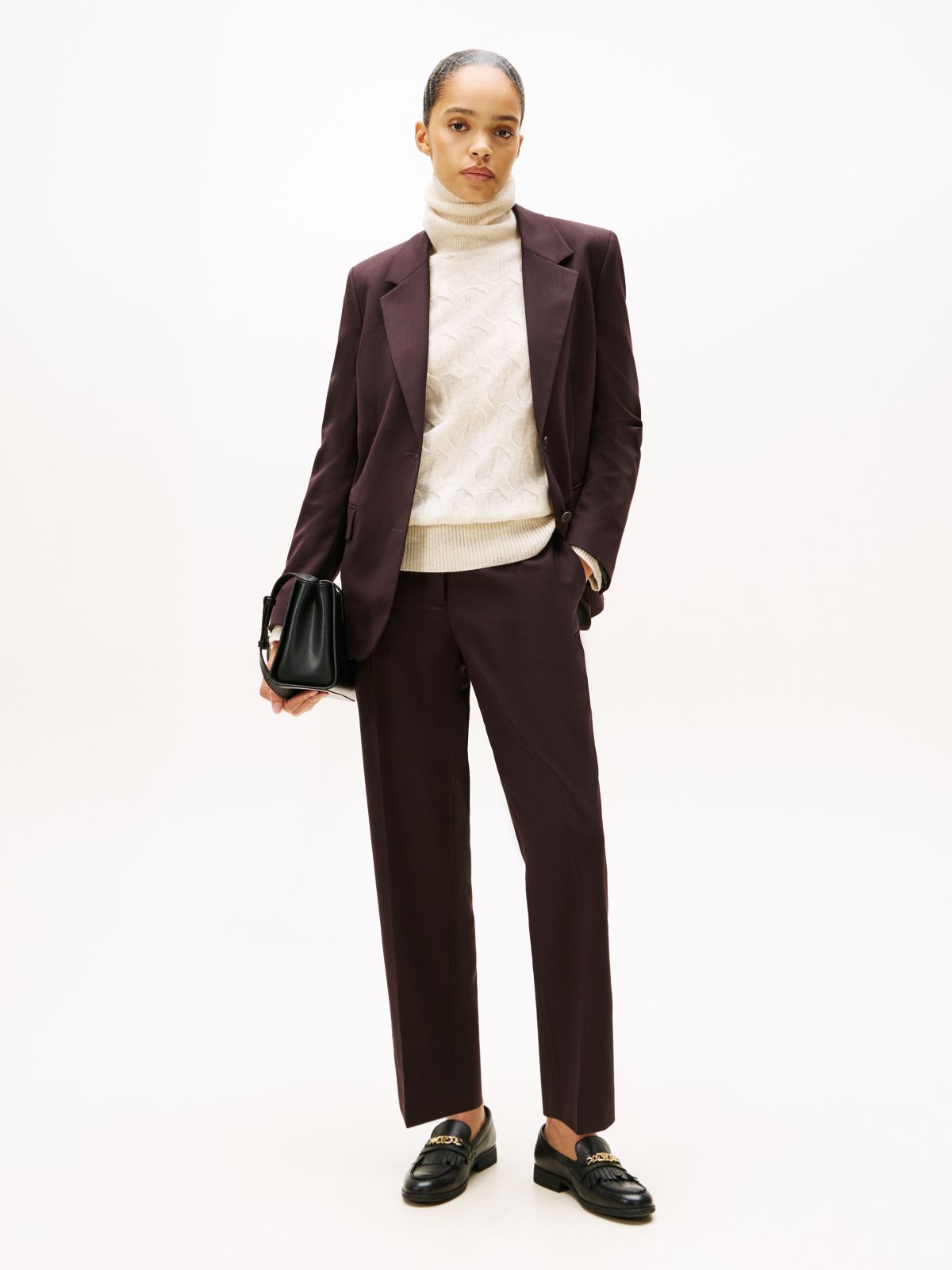 Timeless Slim Straight Leg Ankle Trousers — Burgundy