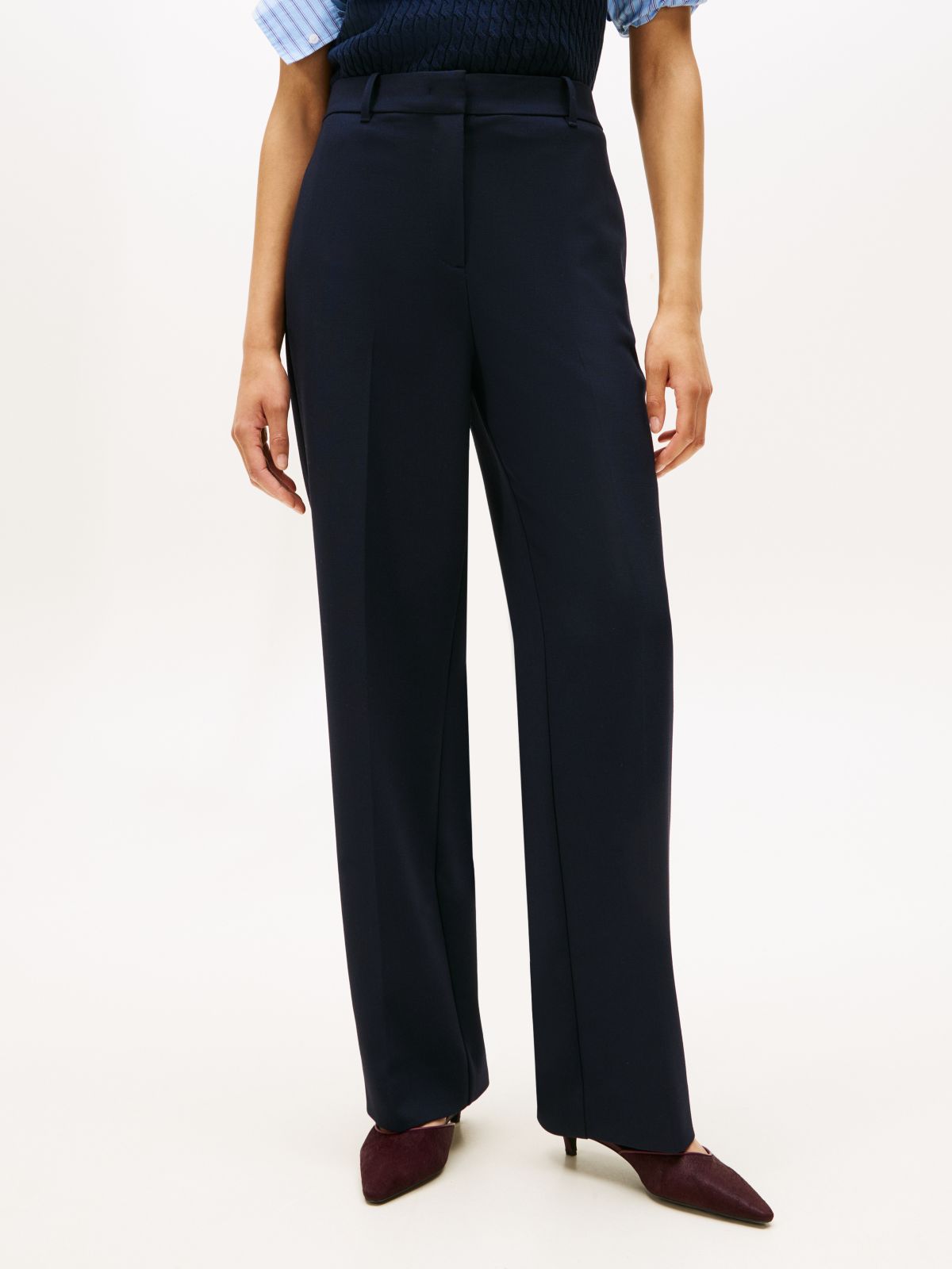 Slim Straight Leg Trousers — Blue