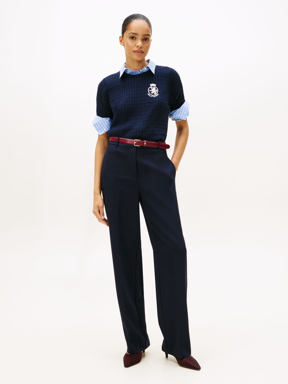 Slim Straight Leg Trousers — Blue