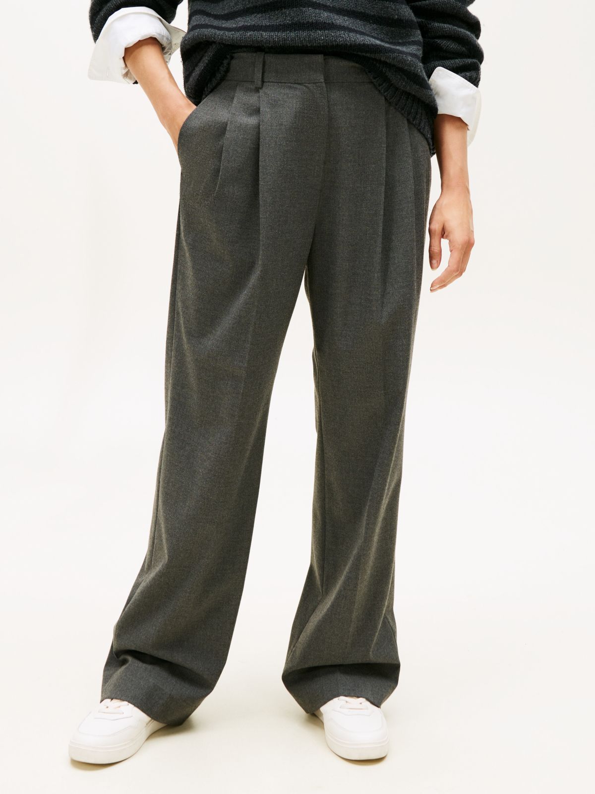 Relaxed Straight Leg Flannel Trousers — Brown