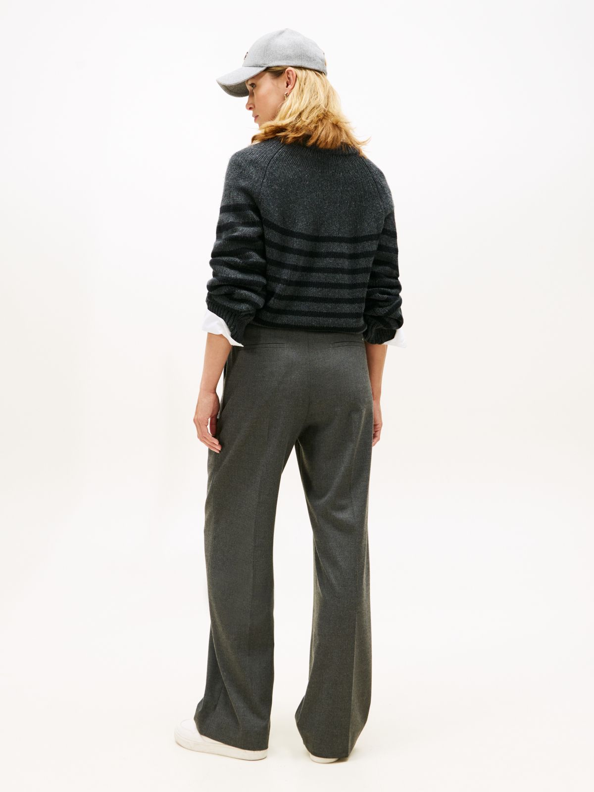 Relaxed Straight Leg Flannel Trousers — Brown