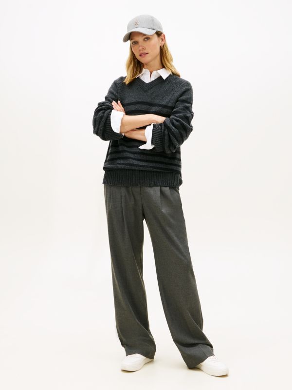 Relaxed Straight Leg Flannel Trousers — Brown