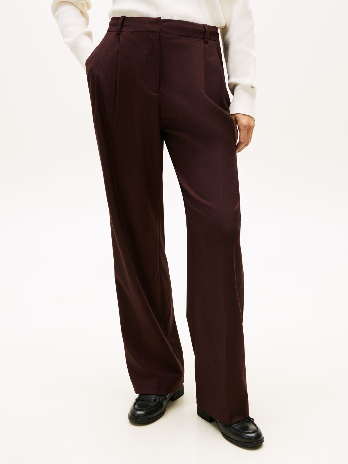Relaxed Straight Leg Flannel Trousers — Brown