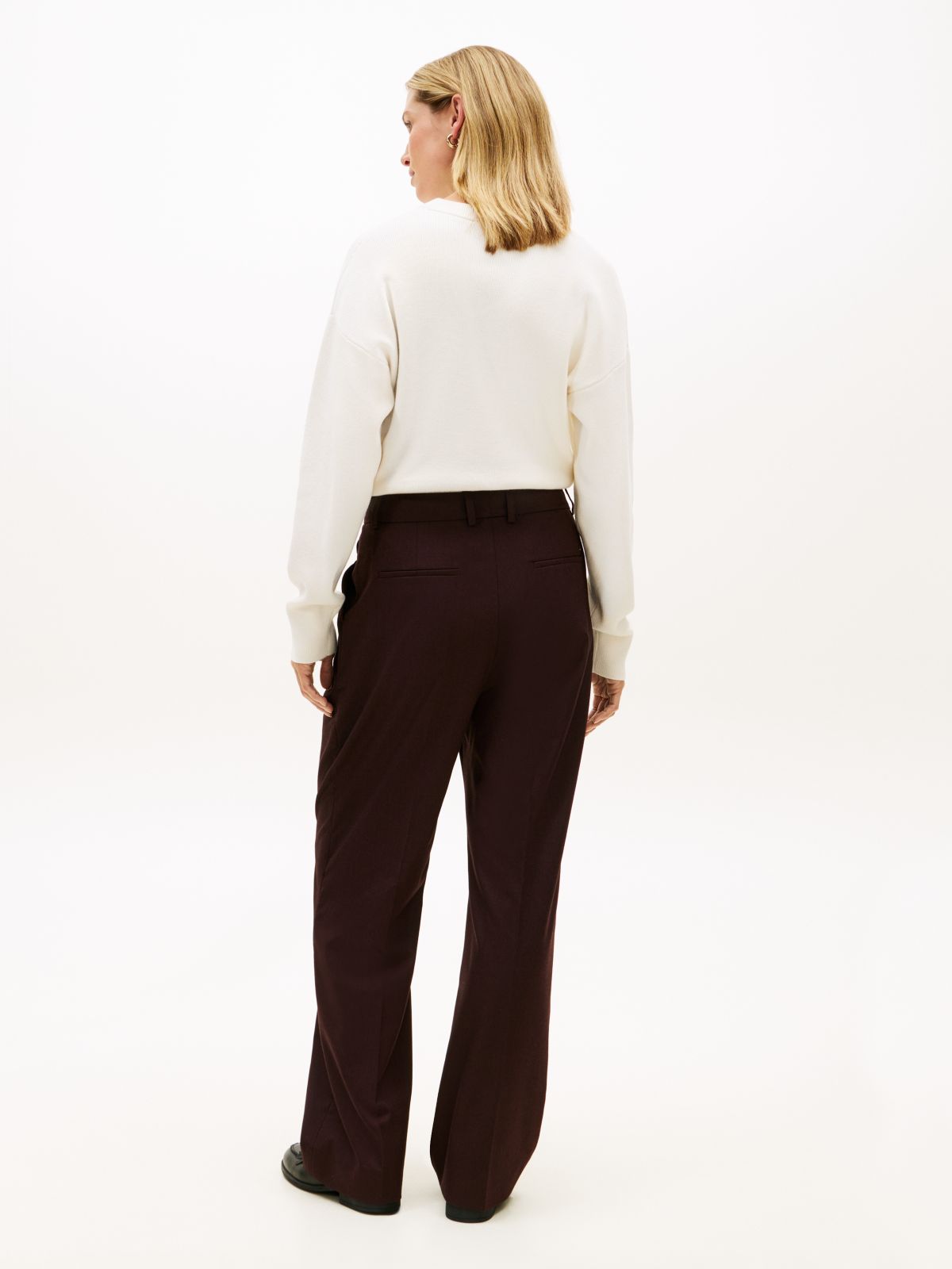 Relaxed Straight Leg Flannel Trousers — Brown