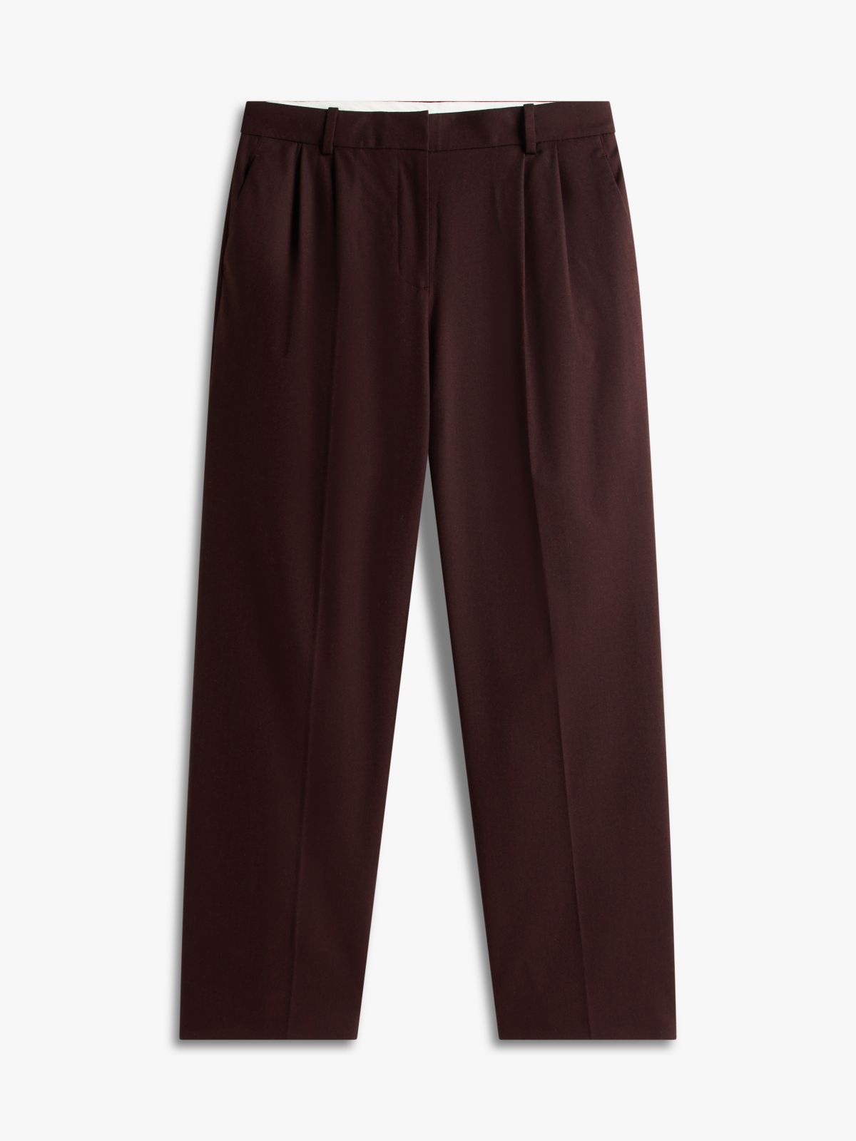 Relaxed Straight Leg Flannel Trousers — Brown