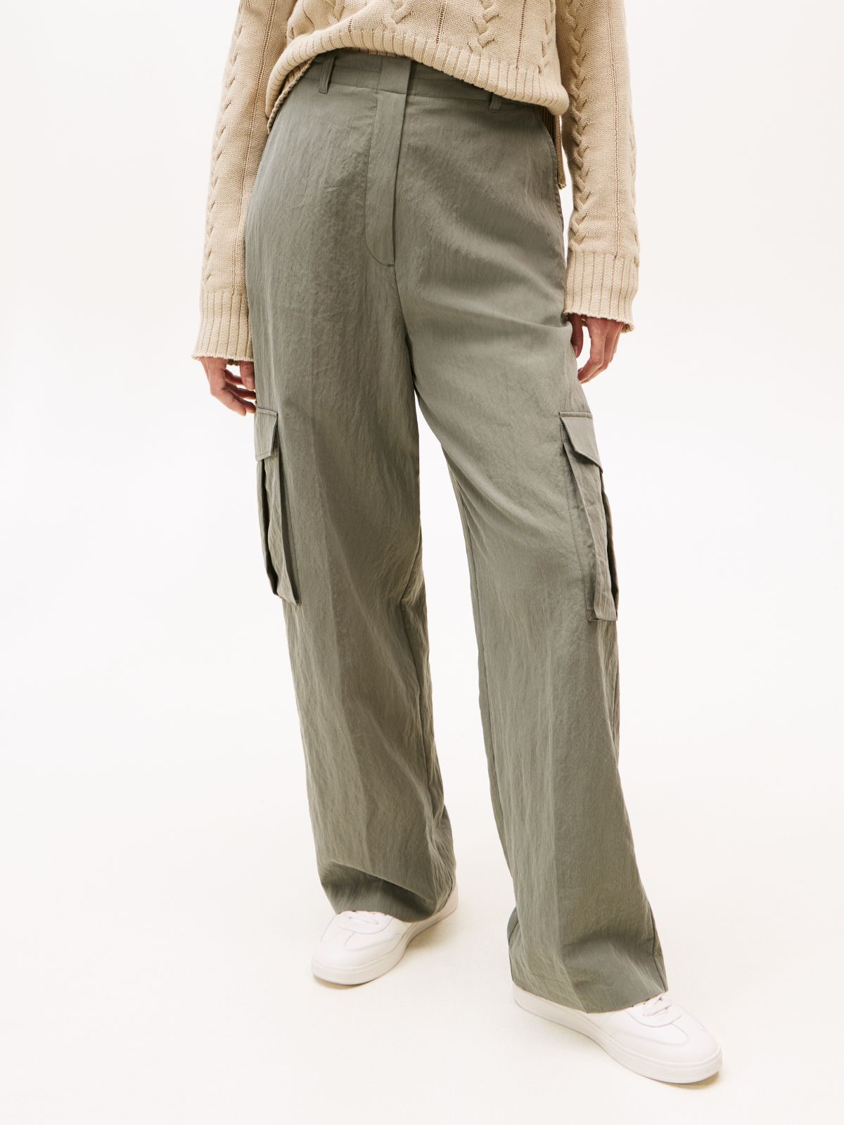 Loose Straight Leg Utility Trousers — Grey