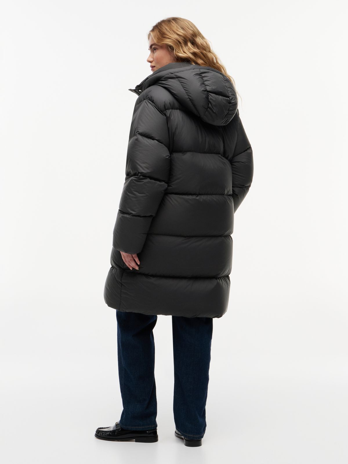 Curve Water Repellent Down Hooded Coat — Black