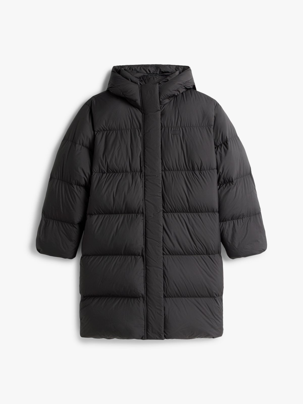Curve Water Repellent Down Hooded Coat — Black