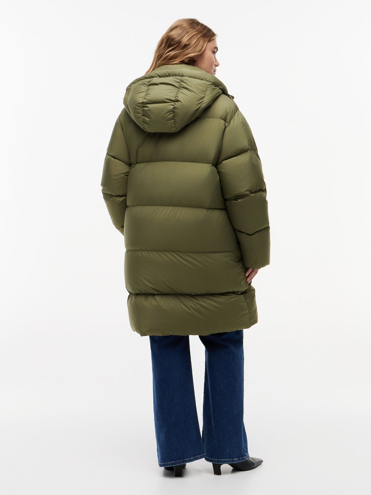 Curve Water Repellent Down Hooded Coat — Green