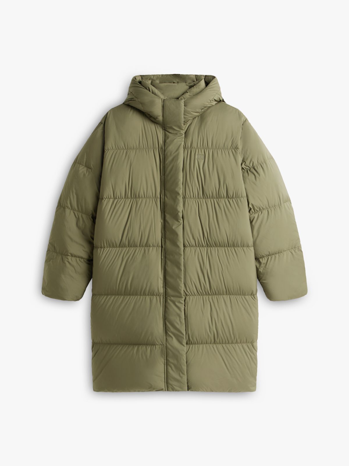 Curve Water Repellent Down Hooded Coat — Green