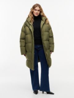 Curve Water Repellent Down Hooded Coat — Green 1
