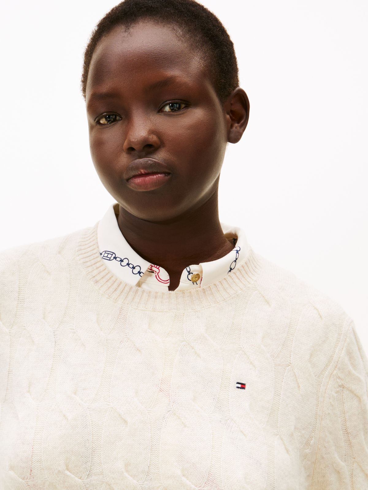 Curve Cable Knit Soft Wool Jumper — Beige