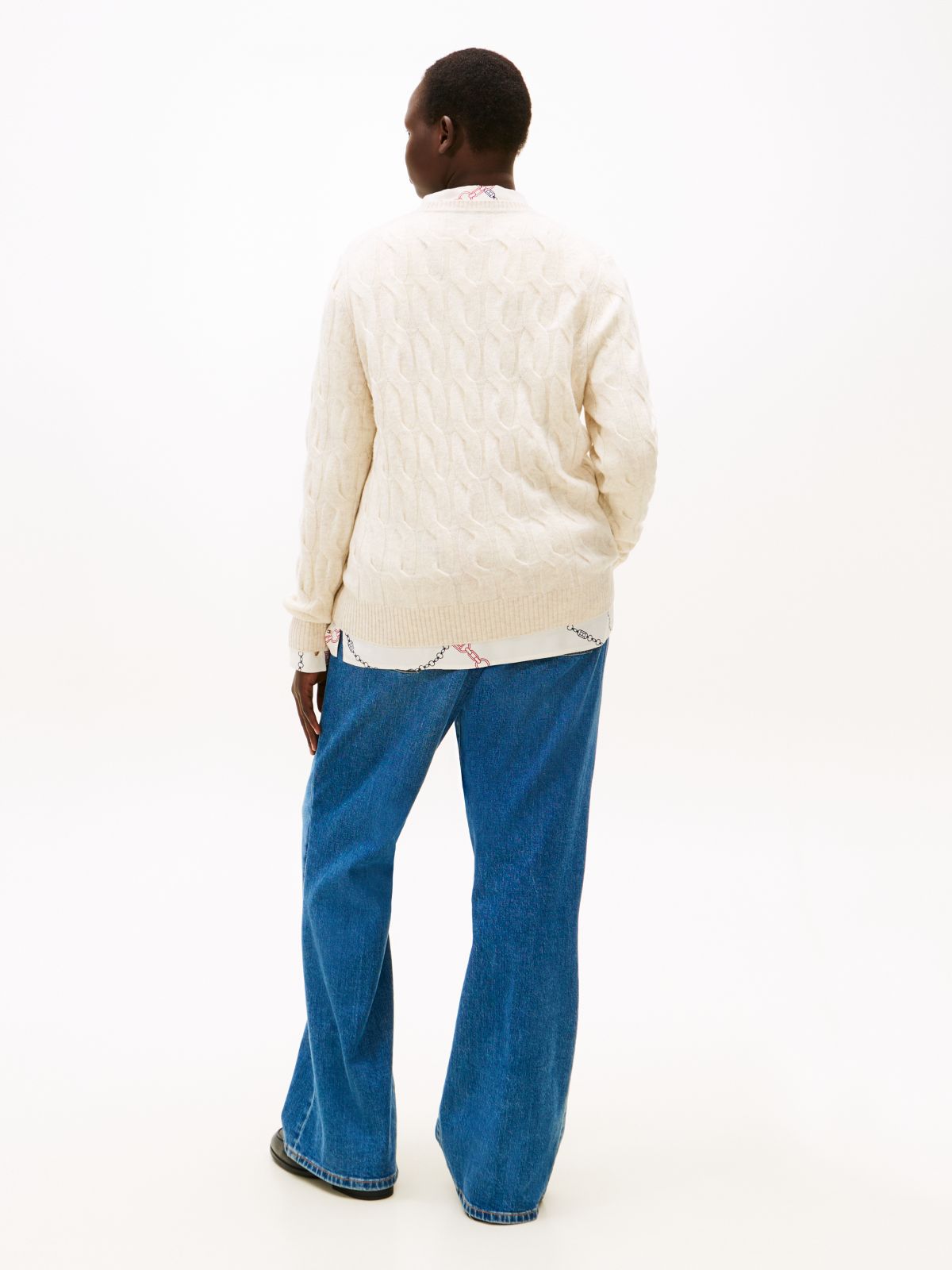 Curve Cable Knit Soft Wool Jumper — Beige