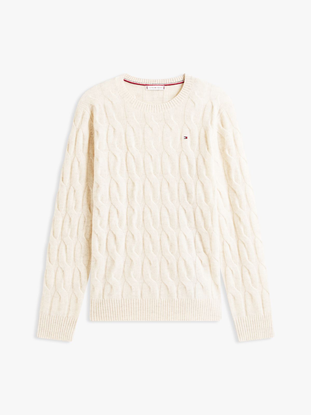Curve Cable Knit Soft Wool Jumper — Beige