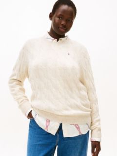 Curve Cable Knit Soft Wool Jumper — Beige 1