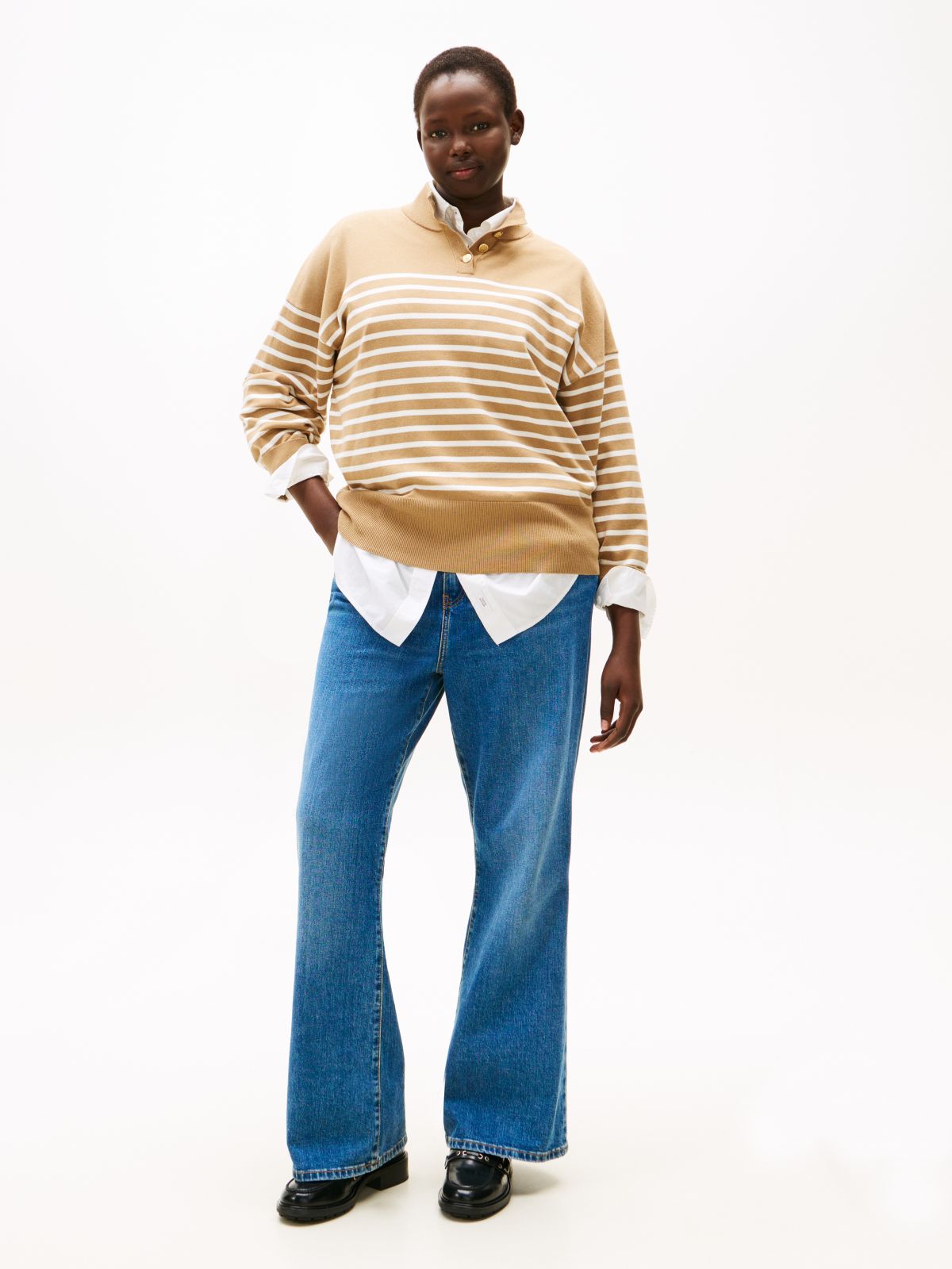 Curve Stripe Gold-Tone Button Jumper — Multi