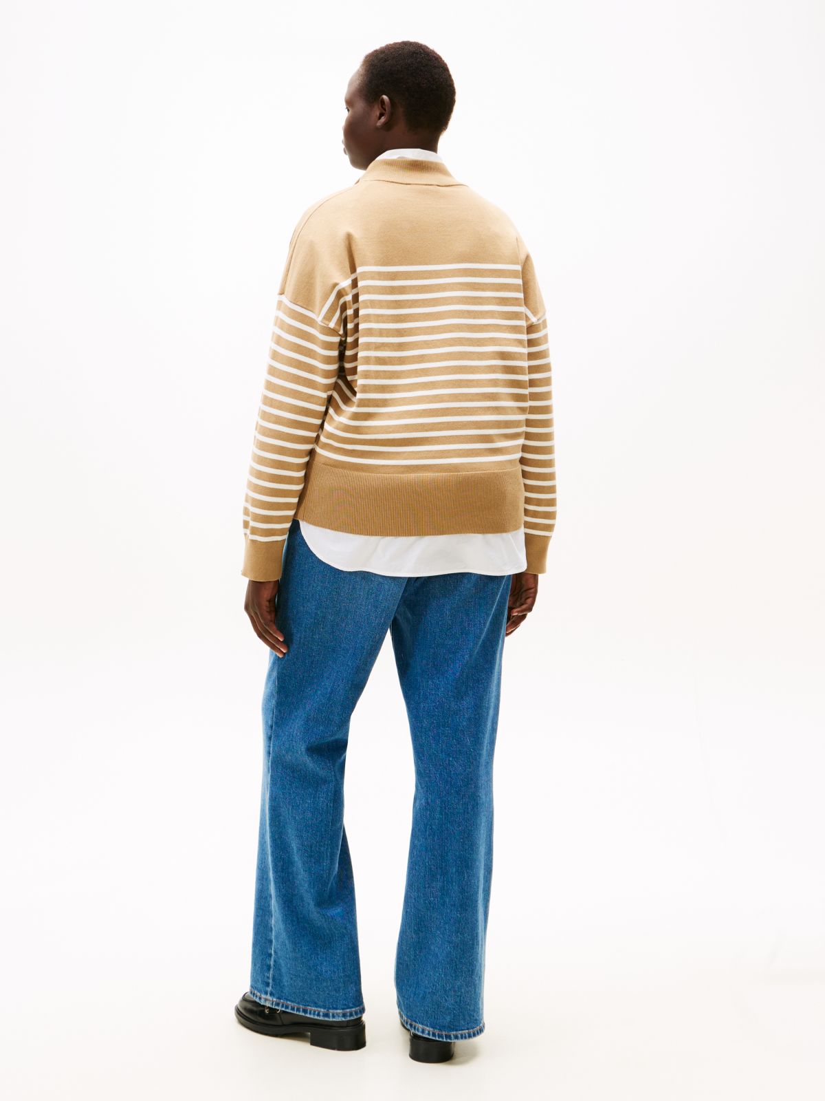 Curve Stripe Gold-Tone Button Jumper — Multi