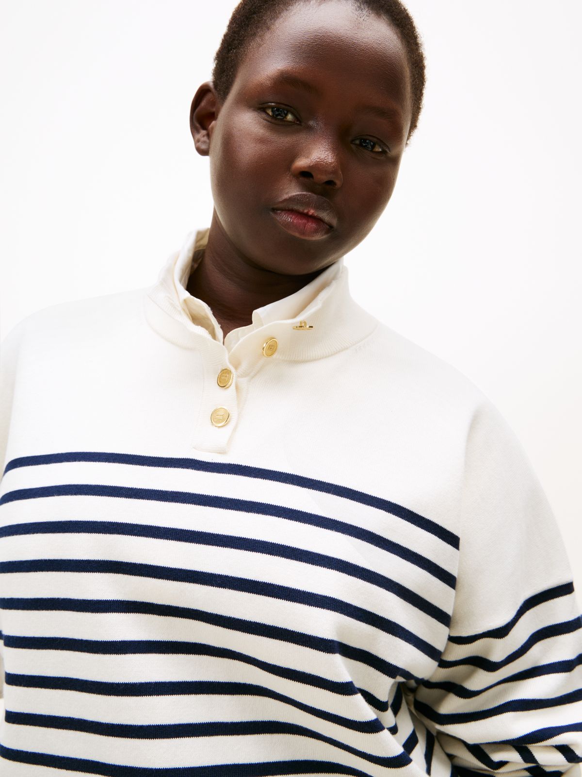 Curve Stripe Gold-Tone Button Jumper — Multi